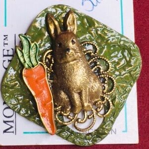 Vintage Montage Design Easter Bunny with Carrot Brooch